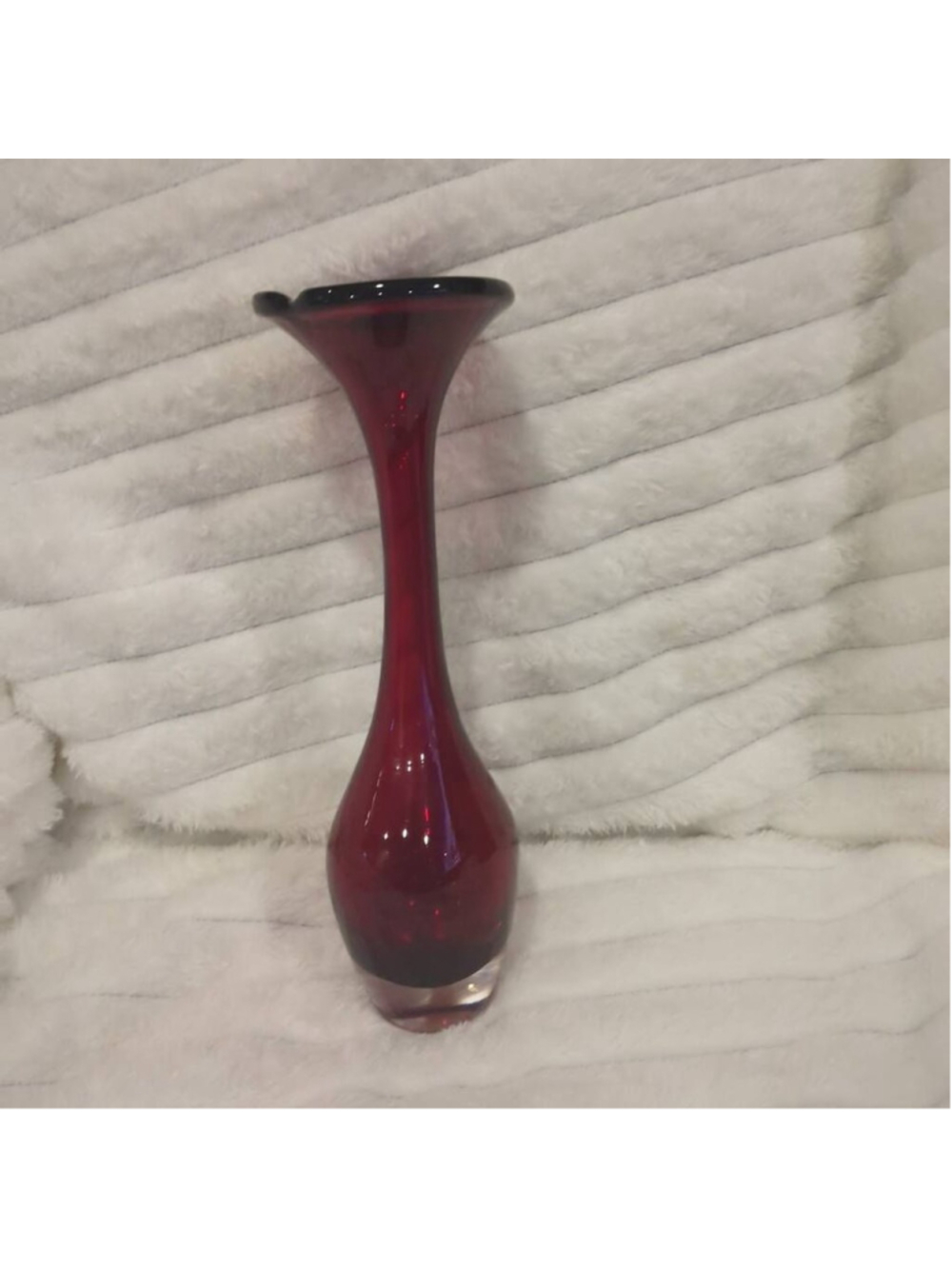 Ruby Red Tall Blown Bud Vase Tulip Shaped Top